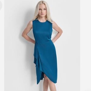 DKNY  sleeveless ruffled accent satin  dress